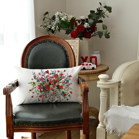Valentines Day Throw Pillow Covers Decorative Accent Cases Heart Floral Decor - Picture 4 of 8
